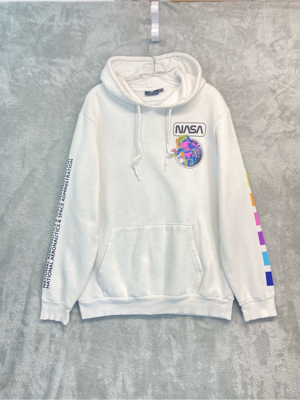 HyperSpace Mens NASA Astronaut Logo 2-Sided White Pullover Hoodie Size M
